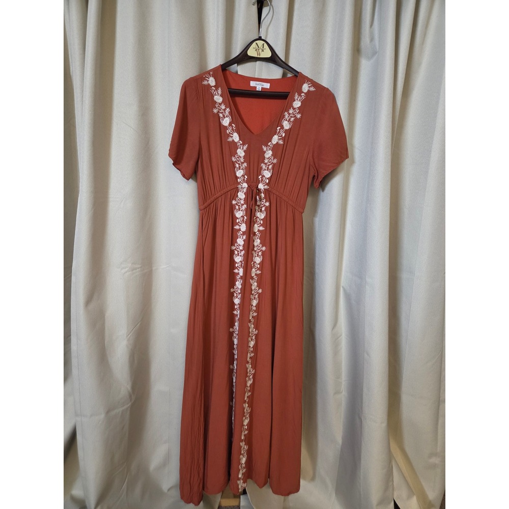 Lottie Rust Terracotta Embroidered Boho Maxi Dress Small
